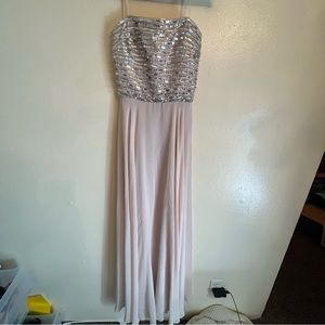 Xscape Silver and Pink Strapless Dress